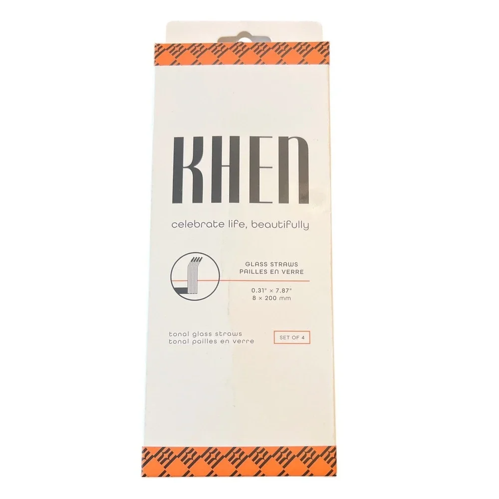 Khen Tonal Glass Straws Set of‎ 4 Reusable Bent Straws with Cleaning Brush NEW